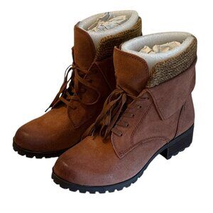 Lucky Brand Huntress Lace Up Lug Sole Knit Cuff Folder Suede Boots Size 6 NIB